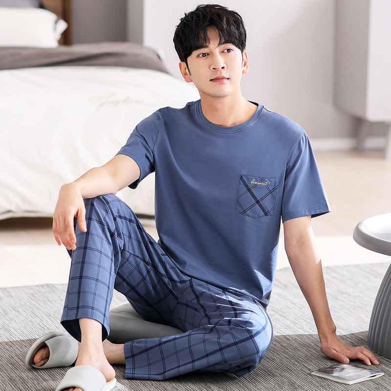 男士睡衣夏季纯棉短袖2025新款男款三件套大码夏天爸爸家居服套装,淘宝优惠券,粉丝福利购,淘宝优惠卷
