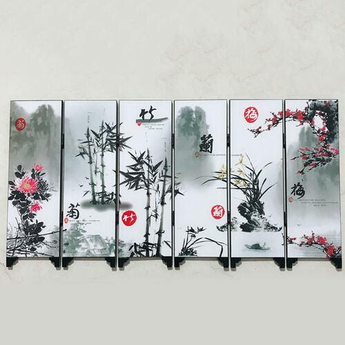 6-Panel Flower Bamboo Screen Room Divider Wood Folding Parti - 图2
