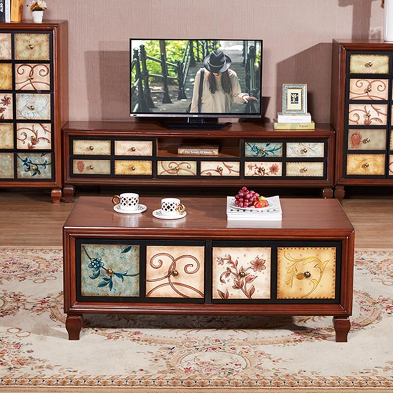 地中海电视柜组合实木茶几老式简约现代小户型轻奢美式高脚柜家用