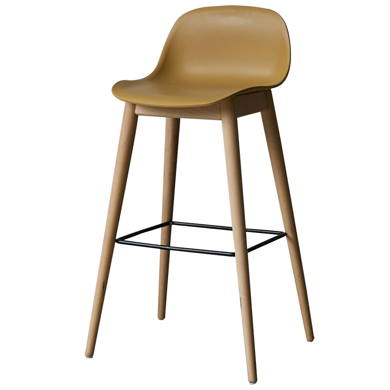 北欧风实木靠背吧椅现代简约实木腿高脚凳酒吧椅家用创意前台凳 - 图3