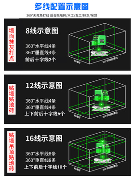 12线迷你红外线水平仪绿光贴墙地仪高精度强光细线激光仪小型室外