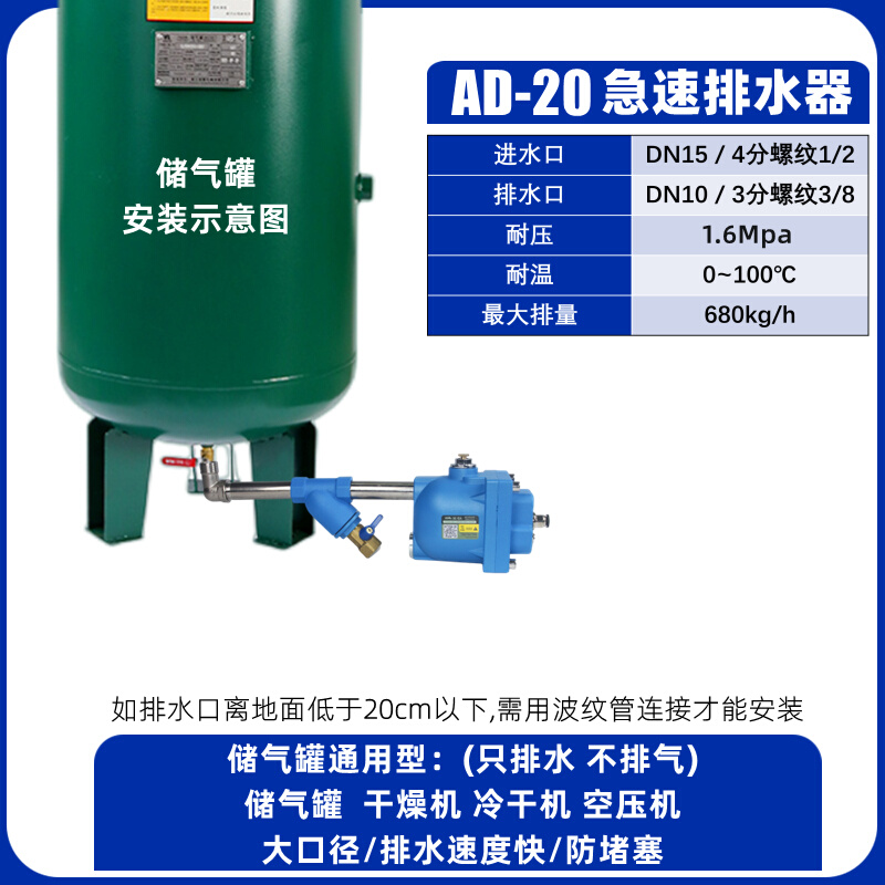 储气罐自动排水器空压机自动疏水排水阀放水阀大排量零气损耗SA6D - 图1