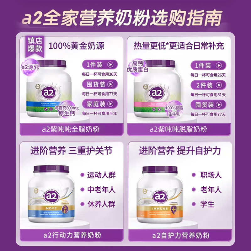 a2澳洲进口紫吨吨成人中老年高钙全脂脱脂学生奶粉900g/罐,淘宝优惠券,粉丝福利购,淘宝优惠卷