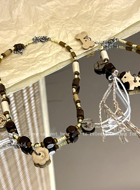 可爱小狗饼干串珠情侣木头项链