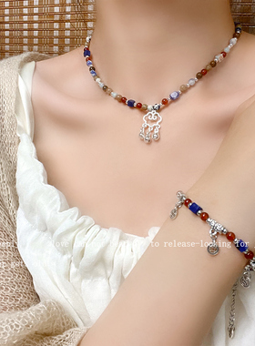 中式复古祥云平安锁民族风项链