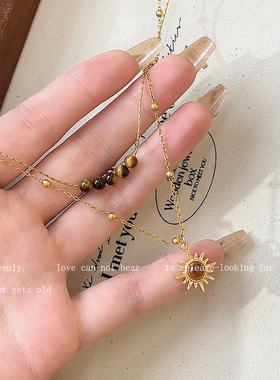 雅丹风太阳花吊坠复古叠带毛衣链