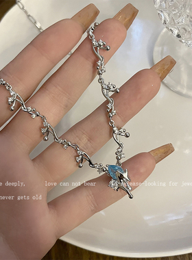 蓝色波浪爱心锆石项链女轻奢小众设计高级感锁骨链冷淡风个性颈链