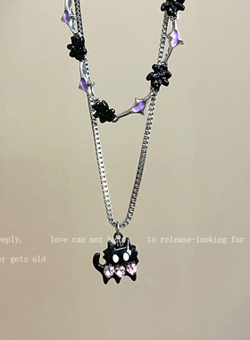 双层卡通小猫咪甜酷嘻哈锁骨链