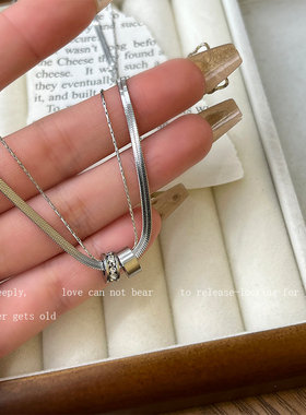 双层小方糖吊坠冷淡风钛钢颈链