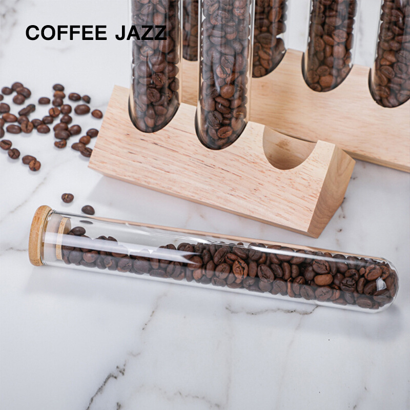 COFFEEJAZZ咖啡豆展示架干果玻璃瓶茶叶试管陈列架透明密封储存罐 - 图3