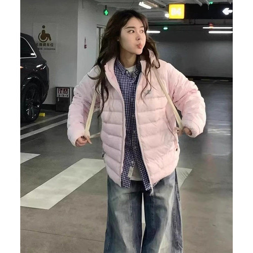 排骨羽绒棉服女冬高级感情侣外套轻薄宽松新款2025连帽加厚小个子 - 图3