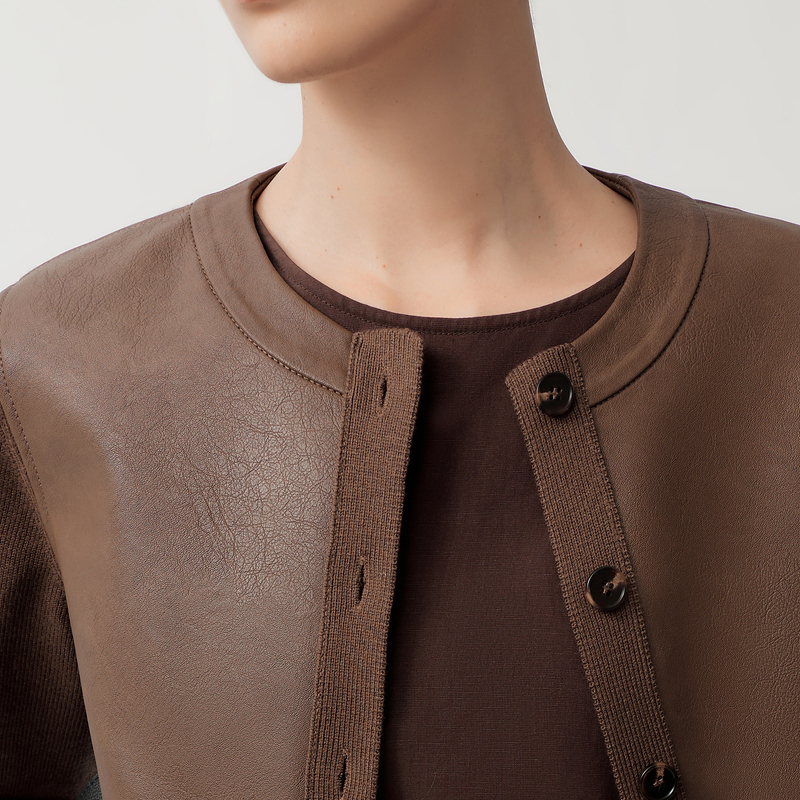 indicia标记商场同款25秋新款老钱风拼接咖色休闲夹克F2C5WT417N - 图3