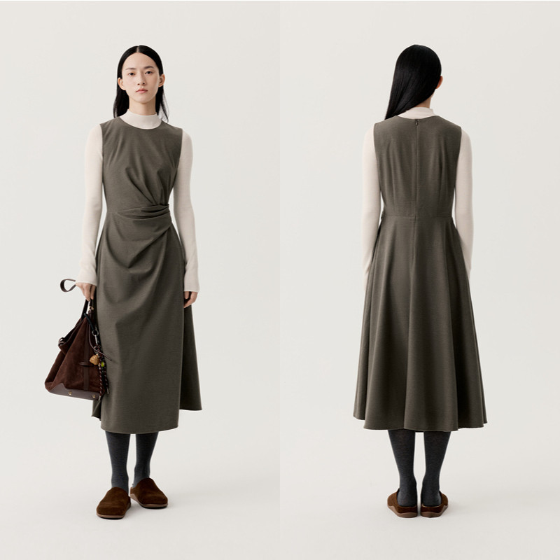indicia标记2025冬新款复古橄榄绿氛围感收腰显瘦连衣裙L2D5LQ294