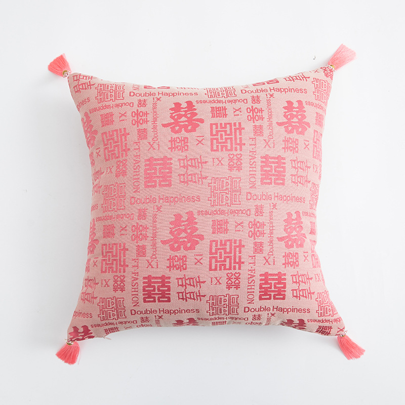 新中式国潮风粉色流苏跪垫送礼婚房F床头装饰布置沙发喜字结婚抱 - 图3