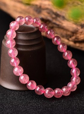 粉水晶招桃花手链月老红绳粉晶手串