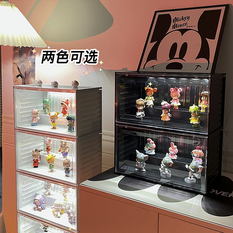 感应发光盲盒展示架亚克力泡泡玛特集装箱收纳盒乐高积木手办柜子 - 图1