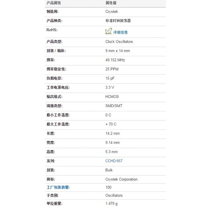 CCHD-957-25-49.1520M 49.152MHZ 49.152M CRYSTEK 飞秒有源晶振