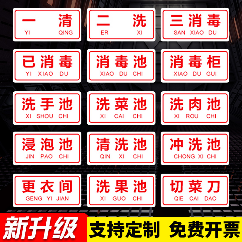 亚克力厨房管理标识牌一清二洗三消毒清洗池洗碗池标签定制酒店餐饮厨房标识贴纸食堂生熟分类管理制度标语 - 图0