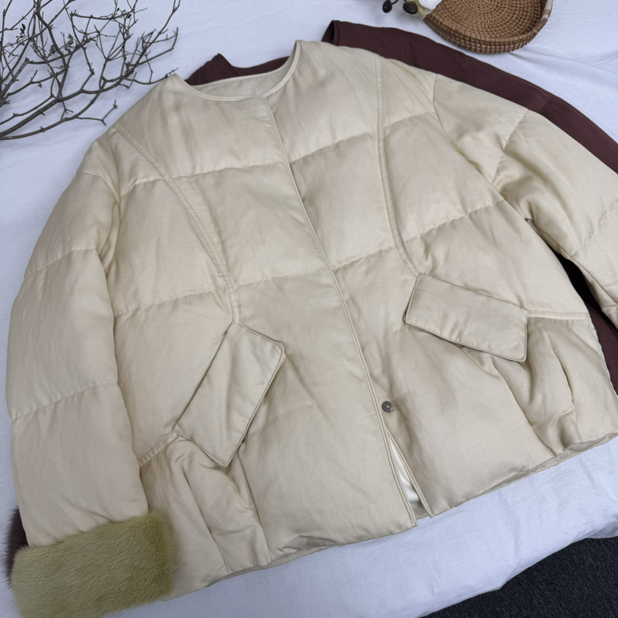 米米女短款拼接水貂毛加鹅绒外套羽绒服含85鹅绒WW-SQ0144555 - 图2