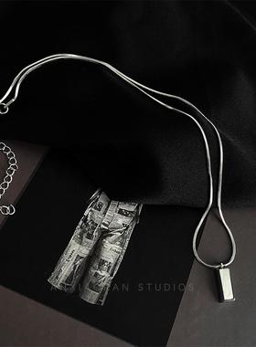 长方块吊坠钛钢锁骨链