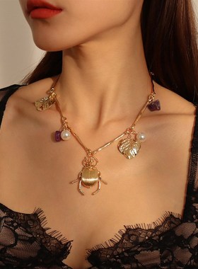 极速Jewelry Insect pendant necklace leaf vintage collar. fem