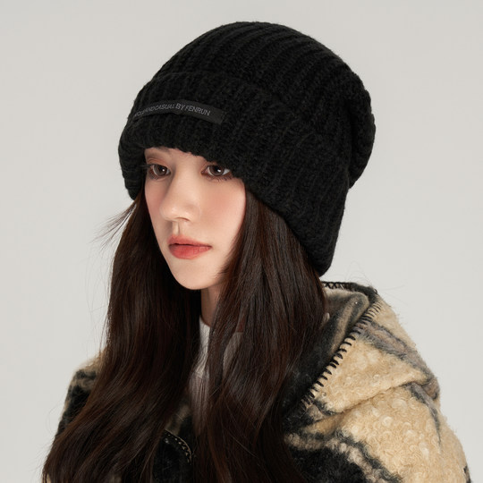 Winter large head circumference knitted woolen hat for women with ear protection and warmth