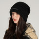 Winter large head circumference knitted woolen hat for women with ear protection and warmth