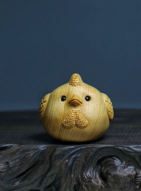 可爱手工木雕小鸡桌面摆件