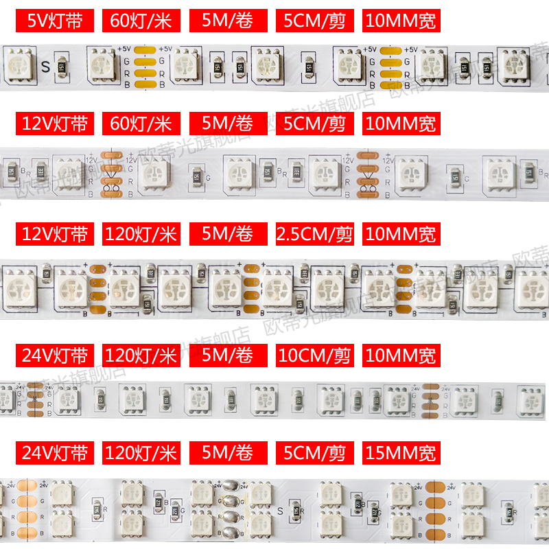 5V12V24V红绿LED灯带条贴片自粘防水安全警示装道闸停车场所双色 - 图2