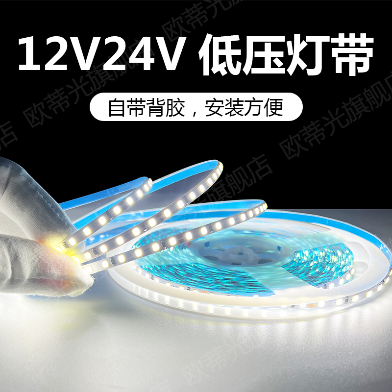 12V24V白色LED白光灯带日光白灯条12伏24伏6500K超薄贴片220V - 图0