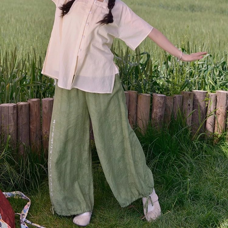 知则原创汉元素绿色改良宋裤国风阔腿裤日常汉服夏新中式【自闲】,淘宝优惠券,粉丝福利购,淘宝优惠卷