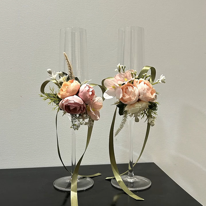 结婚敬酒杯一对韩系手工diy仿真花装饰香槟杯订婚结婚礼物高脚杯