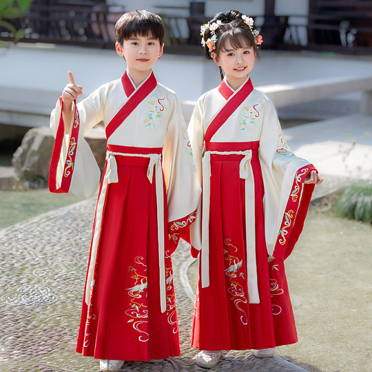 儿童古装汉服2025春季新款男童女童国学服小学生朗诵三字经演出服