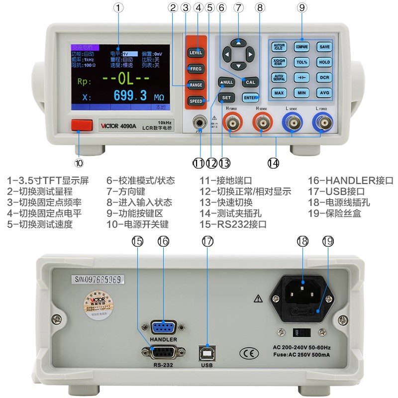 胜利LCR数字电桥测试仪VC4090A/4091B/VC4092C电容电感电阻测量仪-图2