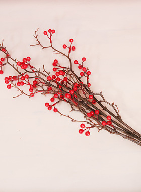 28头红果小果枝仿真北美冬青发财果浆果吉祥家居婚庆新年装饰摆件