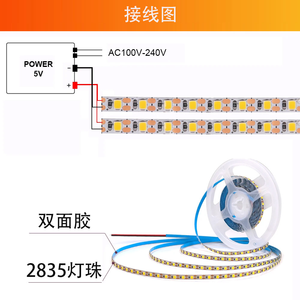 led灯带5V120灯每米2835贴片裸板自粘5mm宽8mm一灯一剪软灯条5伏,淘宝优惠券,粉丝福利购,淘宝优惠卷