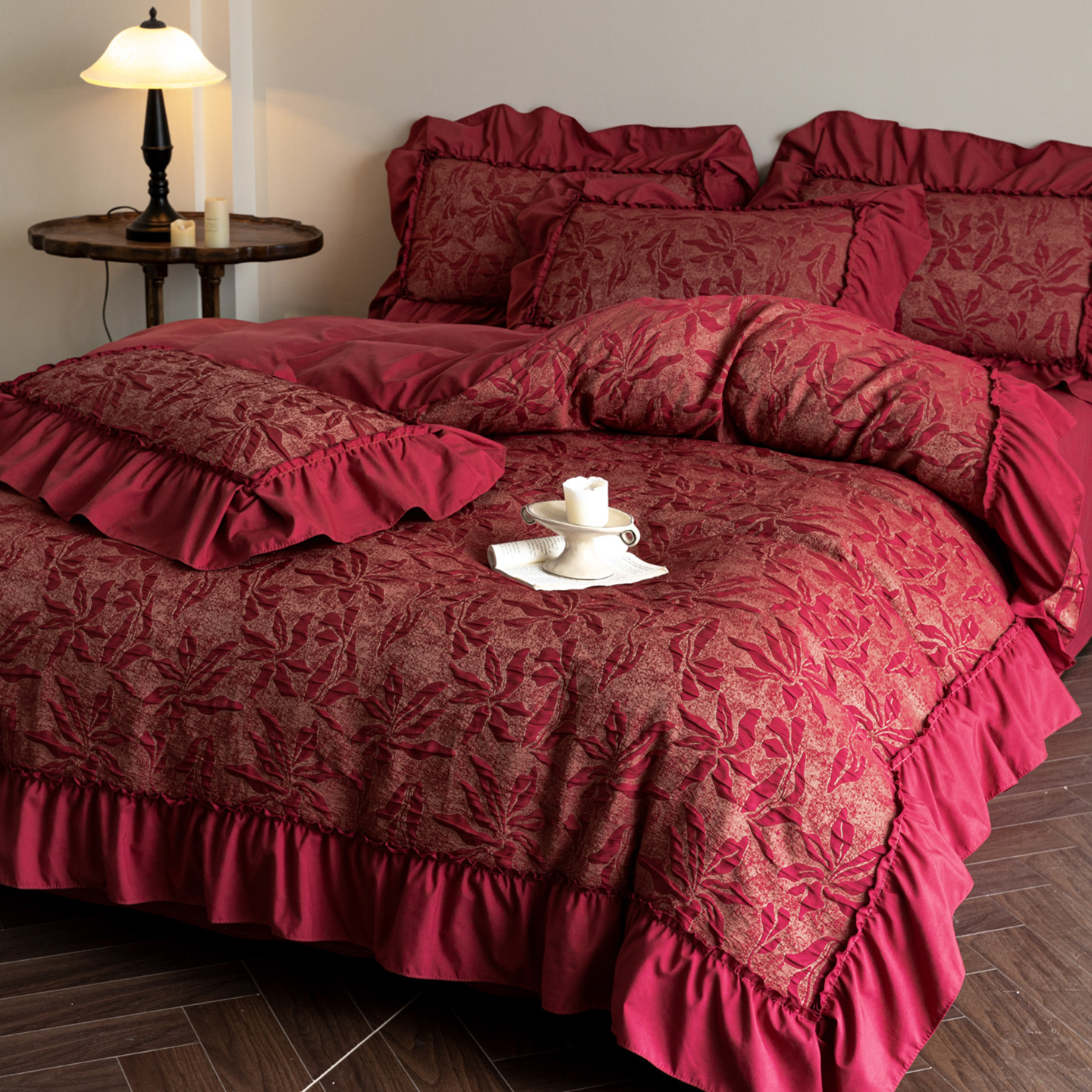 French 100S red wedding four-piece set 2026 wedding quilt