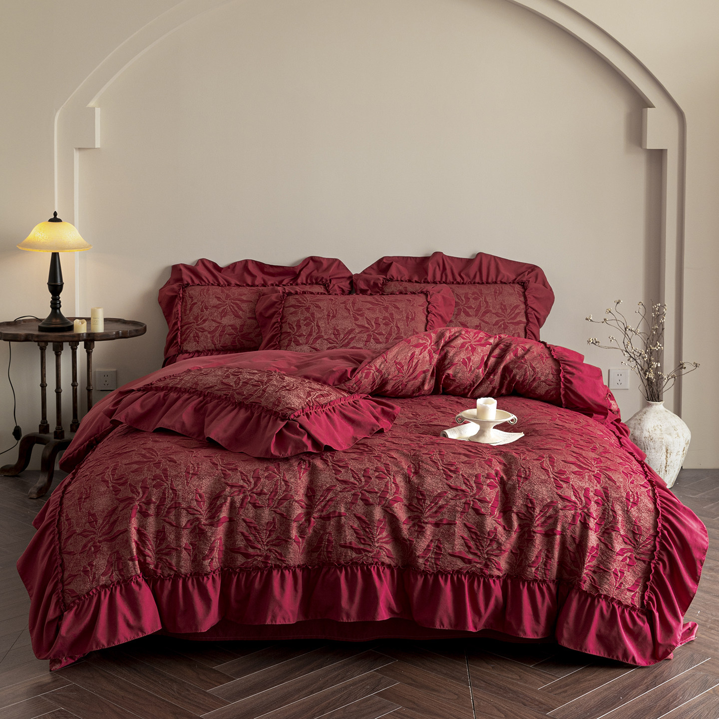 French 100S red wedding four-piece set 2026 wedding quilt