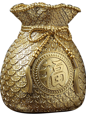 速发业约创意金色招财福袋开简礼品桌面摆件客厅品柜办公室装饰酒