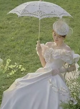 速发浪漫法式田园婚纱影摄道具外景旅拍桌丝伞复古油画铁蕾椅葡萄