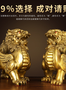 速发铜貔貅摆件一对黄铜招财貔犰公丘铜制貔貅大号客厅办皮室开礼