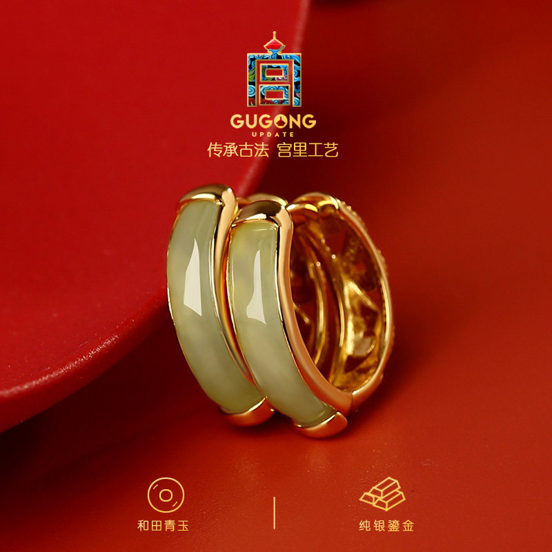 宫里上新耳环女款纯银和田玉石耳圈耳钉过年耳饰送妈妈新年礼物