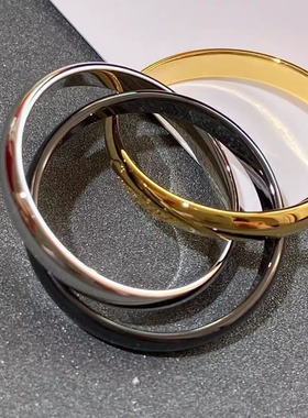 镀18K经典男女情侣对戒三色金