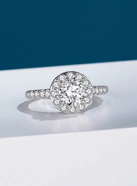 镀18K铂金小众轻奢圆形白钻戒指