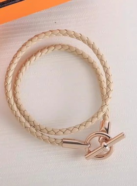 男女经典休闲小牛皮编织双环手链