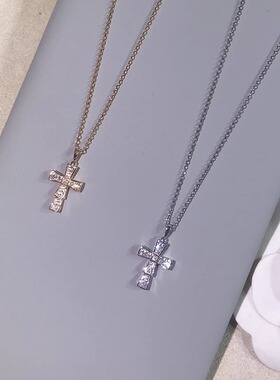 银镀18K金情侣十字架镶钻石项链