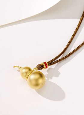 13g新中式古法喷砂葫芦吊坠棕绳子项链925银镀18k金复古国风潮女