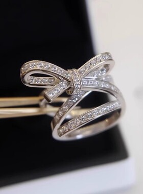 纯银镀18k铂金小香风蝴蝶结戒指