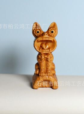崖柏木雕刻手把件创意木雕云南瓦猫摆件，可爱小猫工艺品景区礼品