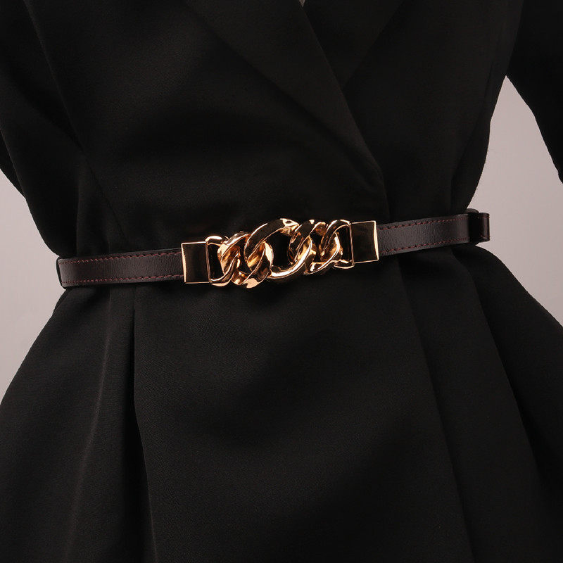 真皮腰带女装饰西装连衣裙细窄免打孔腰封毛衣金属链条扣调节腰带,淘宝优惠券,粉丝福利购,淘宝优惠卷
